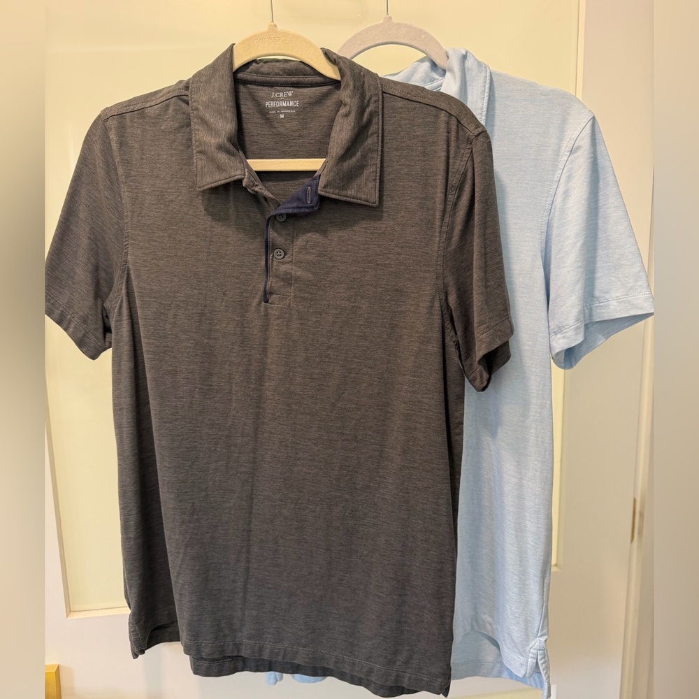 J. Crew Men's Performance Polo Shirt Bundle- Charcoal and Light Blue